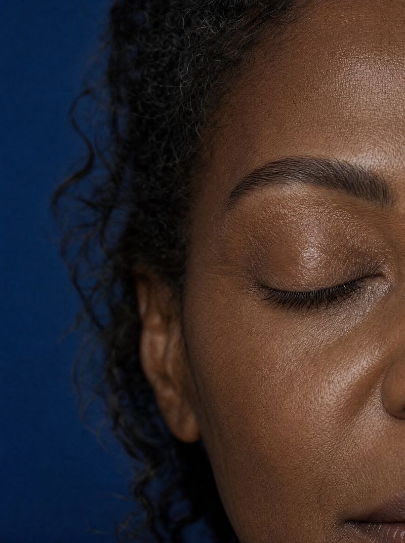 Close-up of lifted lashes and softly laminated brows